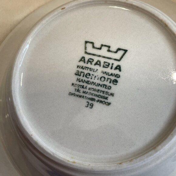 Arabia Finland Anemone Cobalt Blue Soup Cereal Bowls Set Of 4 Handpainted 6.5” - Picture 5 of 5